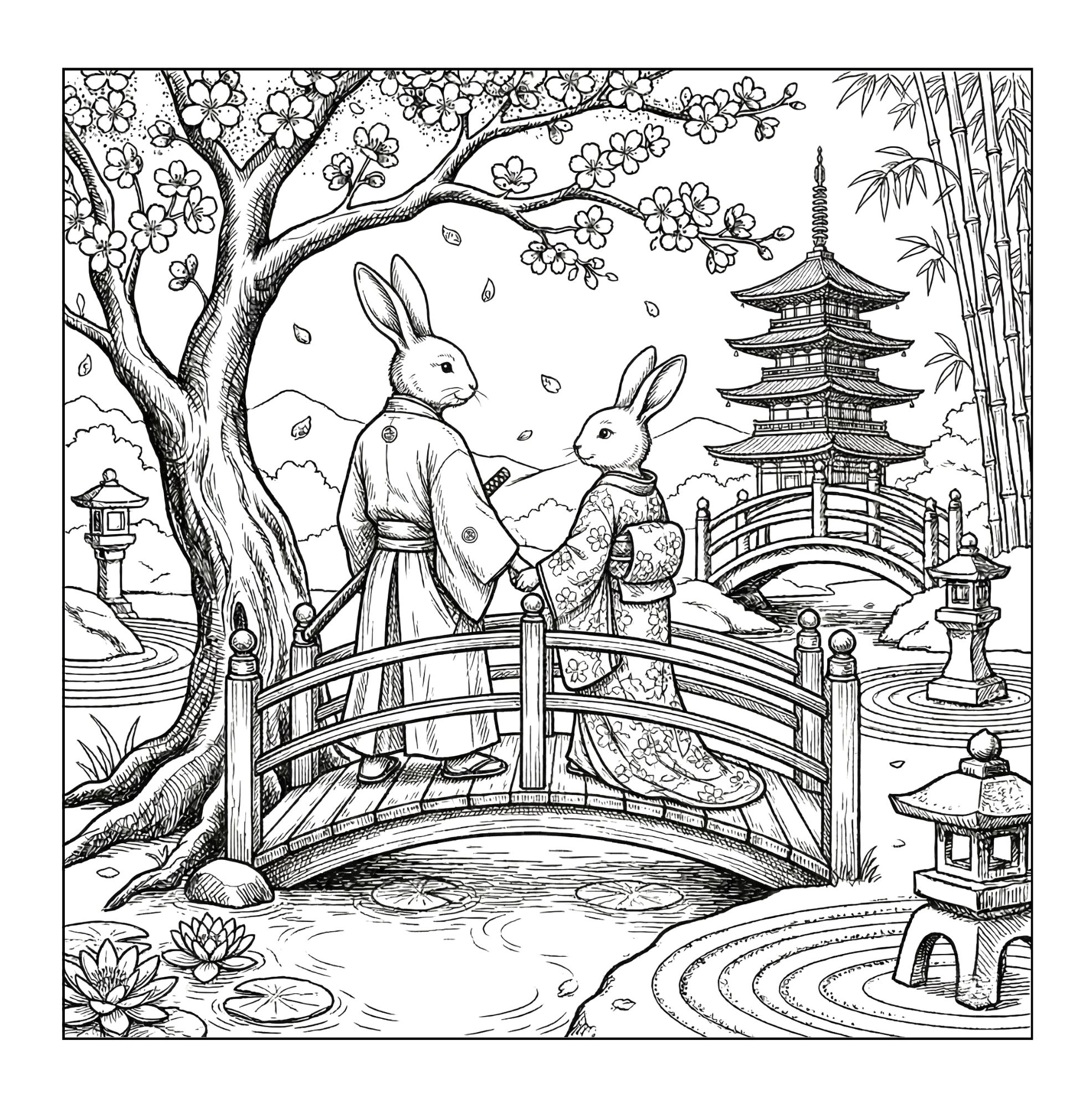 Lapin samouraï à colorier